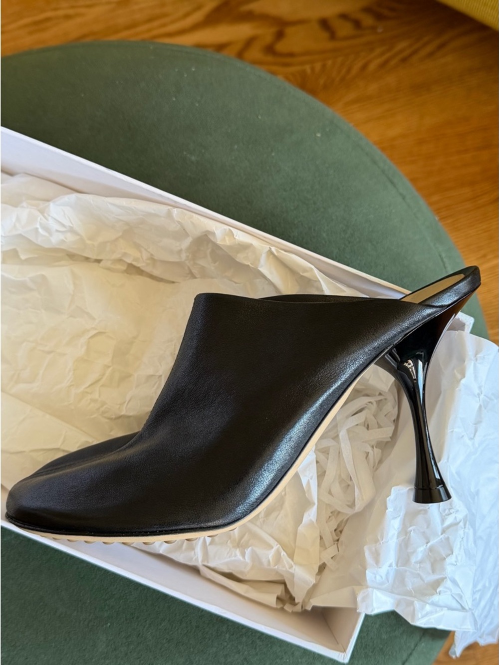 Bottega Veneta Dot Sock Mule Heel Black Leather Closed Toe  Women's EU 37